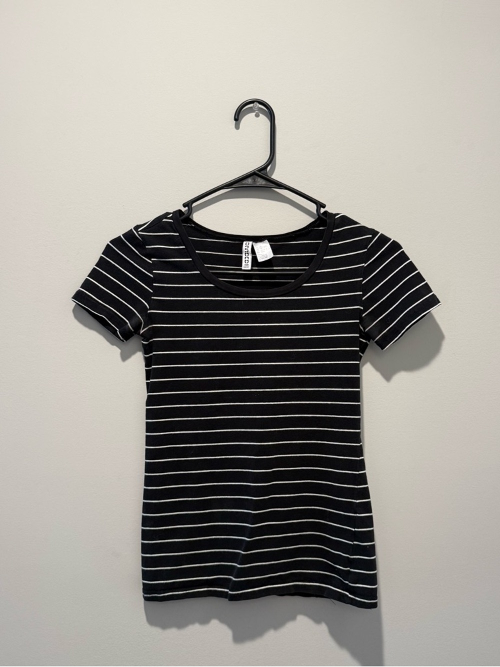 H&M Black Short-Sleeve Tee with White Stripes